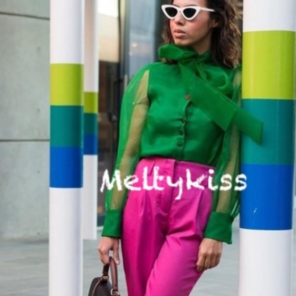 NWT ZARA SEMI-SHEER ORGANZA BLOUSE WITH TIE Sz-XS - Picture 7 of 8